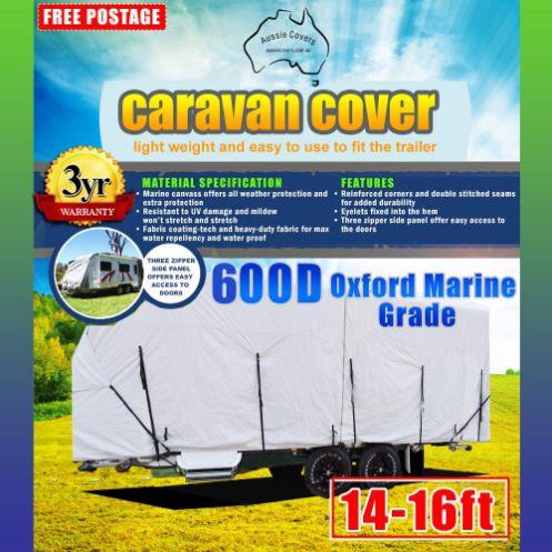 Aussie Caravan Cover - Caravan Cover Shop. Image of packaging for 14-16 cover size.