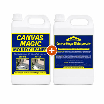 A bottle each of Canvas Magic Mould Remover and  Waterproofer being sold together as a bundle.